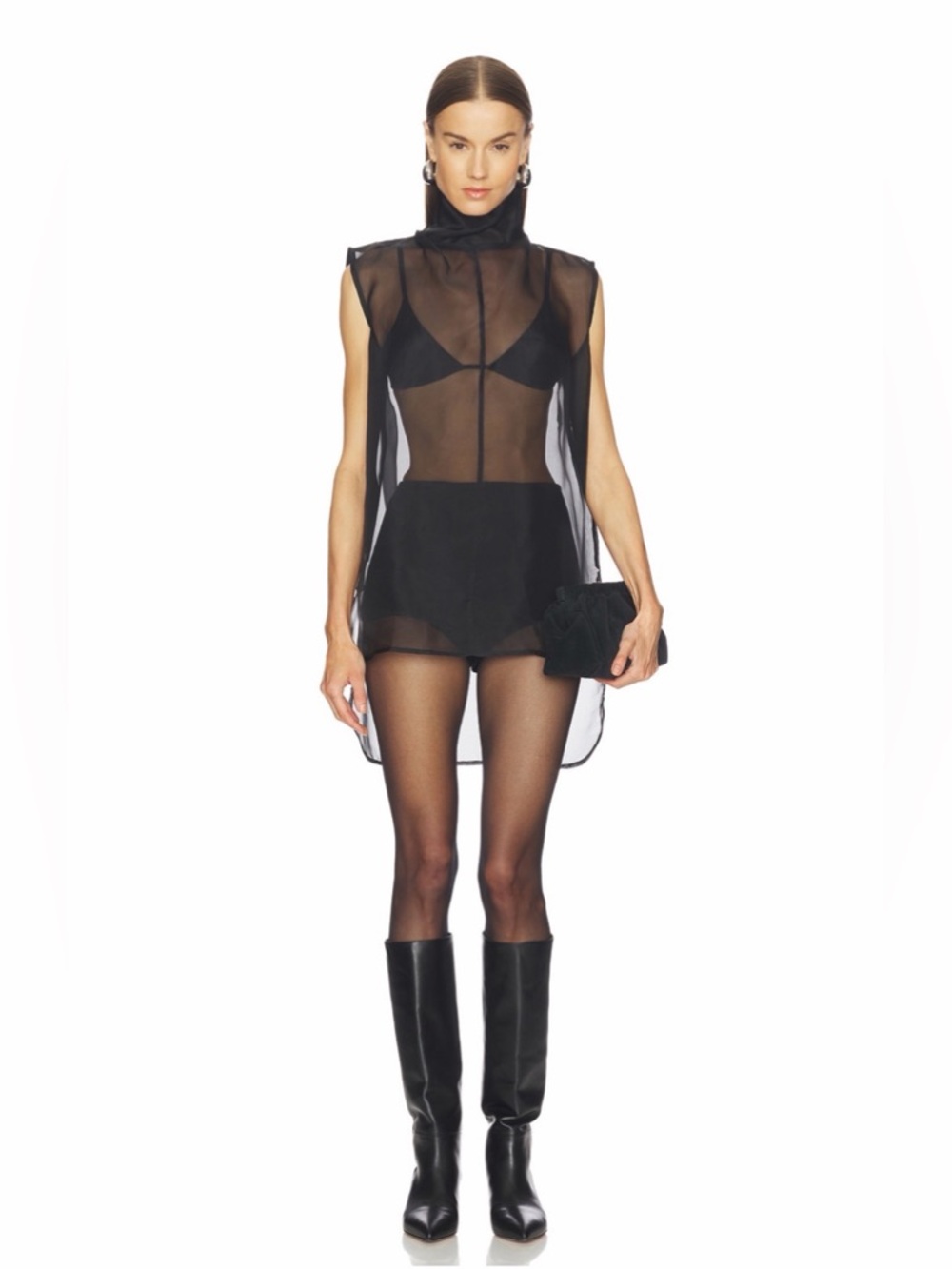AEXAE
Silk Organza Roll Neck Top in Black